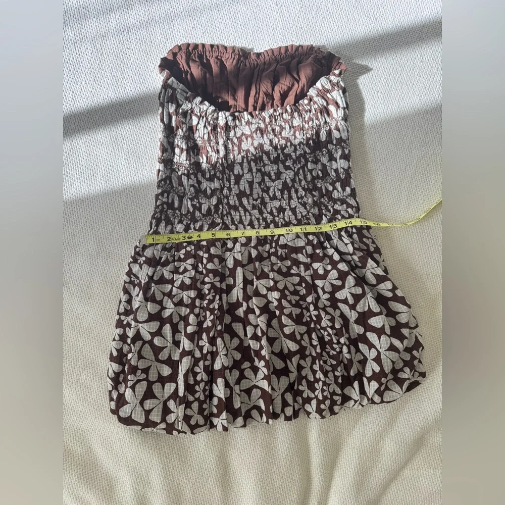 Free People Brown & White Floral Smocked Strapless Bubble Dress - Picture 10 of 14